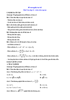 Đề cương ôn tập Giữa kì 1 Toán 12 Chân trời sáng tạo