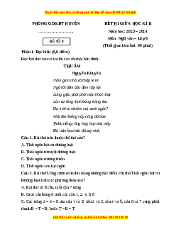 Đề thi giữa kì 2 Ngữ văn 8 Chân trời sáng tạo (Đề 8)