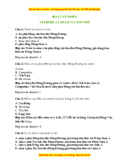 Bộ Trắc nghiệm Địa lí 12 (cả năm) có đáp án