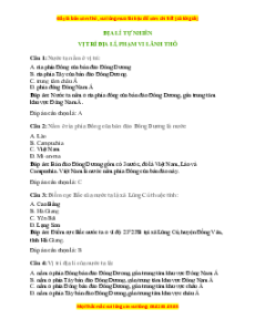 Bộ Trắc nghiệm Địa lí 12 (cả năm) có đáp án