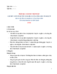 Giáo án Bài 8: Quyền và nghĩa vụ của công dân về kinh doanh và nộp thuế KTPL 12 Chân trời sáng tạo