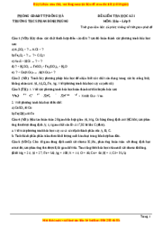 Đề thi cuối kì 1 Hóa học 9 trường THCS Phan Đình Phùng