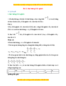 Lý thuyết Bài 23: Đại lượng tỉ lệ nghịch