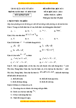 Đề thi cuối kì 1 Toán 8 Kết nối tri thức Phòng GD&ĐT Quận Bắc Từ Liêm-Hà Nội