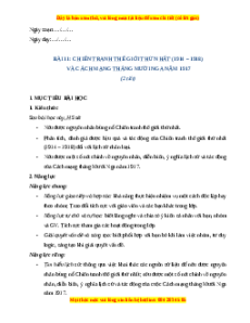 Giáo án Bài 11 Lịch sử 8 Cánh diều (2024): Chiến tranh thế giới thứ nhất (1914-1928) và CMTM Nga năm 1917