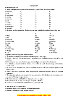 Bài tập Unit 3: Music Tiếng Anh 10 cơ bản - nâng cao