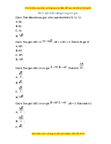 Trắc nghiệm Hệ thức lượng trong tam giác Toán 10 Kết nối tri thức