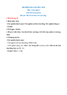 Bộ 2 đề thi Giữa kì 2 Công nghệ 9 Kết nối tri thức Chế biến thực phẩm