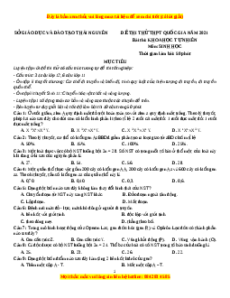 Đề thi thử Sinh Học Sở Thái Nguyên lần 1 năm 2021