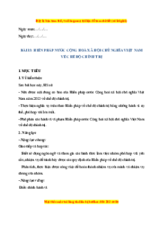 Giáo án Bài 15 KTPL 10 Cánh diều: Hiến pháp nước Cộng hòa xã hội chủ nghĩa Việt Nam về chế độ chính trị