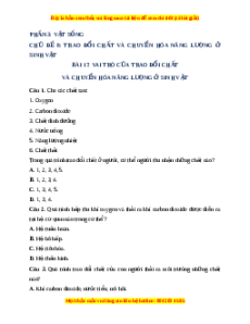 Trắc nghiệm Vai của trao đổi chất và chuyển hoá năng lượng ở sinh vật KHTN 7 Cánh diều