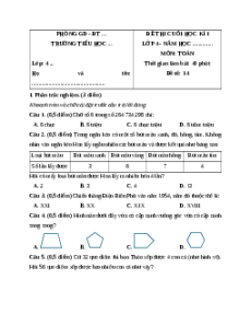 Đề thi cuối kì 1 Toán lớp 4 Chân trời sáng tạo - Đề 14