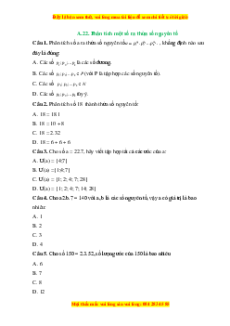 Trắc nghiệm Phân tích một số ra thừa số nguyên tố Toán 6 Cánh diều