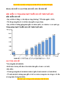 Lý thuyết Bài 16 Địa lí 10 Cánh diều: Dân số và gia tăng dân số. Cơ cấu dân số