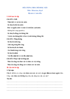 Đề cương ôn tập Cuối kì 1 Khoa học lớp 4 Cánh diều