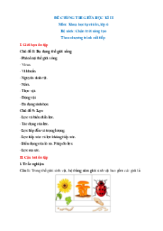 Đề cương Giữa kì 2 KHTN 6 Chân trời sáng tạo (nối tiếp)