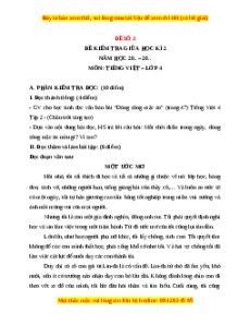 Đề thi giữa kì 2 Tiếng Việt lớp 4 Chân trời sáng tạo (Đề 3)