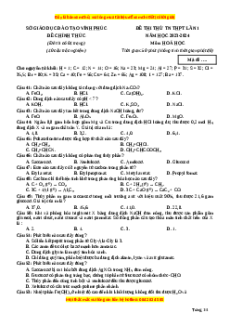 Đề thi thử tốt nghiệp Hóa học Sở GDĐT Vĩnh Phúc lần 1 năm 2024