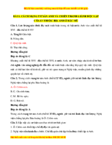 Bộ Trắc nghiệm Lịch sử 8 Kết nối tri thức (cả năm) có đáp án
