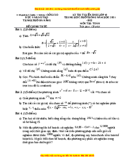 Đề thi vào 10 môn Toán tỉnh Đà Nẵng năm 2022