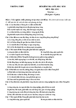 Bộ 7 đề thi Giữa kì 2 Địa lí 12 Chân trời sáng tạo Cấu trúc mới