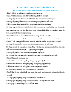 Bộ trắc nghiệm Công nghệ chăn nuôi 11 Cánh diều (có đáp án)