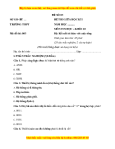 Đề thi giữa kì 1 Tin học 10 Kết nối tri thức (đề 3)