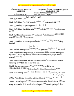 Đề thi vào 10 môn Toán tỉnh Lâm Đồng (Hệ không chuyên) năm 2021