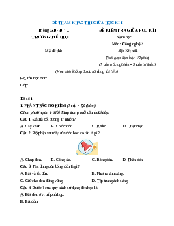 Đề thi giữa kì 1 Công nghệ lớp 3 Kết nối tri thức (Đề 2)