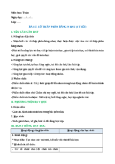 Giáo án Số thập phân bằng nhau Toán lớp 5 Cánh diều