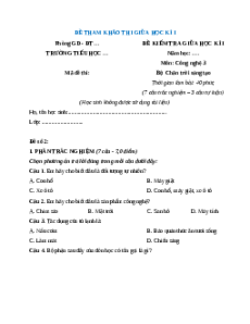 Đề thi giữa kì 1 Công nghệ lớp 3 Chân trời sáng tạo (Đề 3)