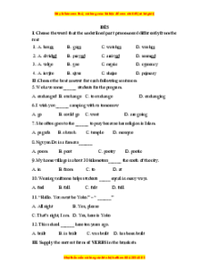 Đề thi giữa kì 1 Tiếng Anh 9 (có file nghe) - Đề 5