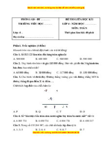 Đề thi giữa kì 1 Toán lớp 4 Cánh diều (đề 8)