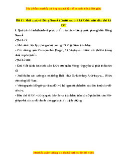 Lý thuyết Lịch sử 7 Chân trời sáng tạo Bài 11: Khái quát về Đông Nam Á từ nửa sau thế kỉ X đến nửa đầu thế kỉ XVI