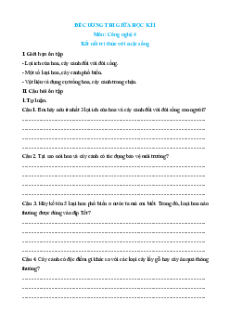 Đề cương ôn tập Giữa kì 1 Công nghệ lớp 4 Kết nối tri thức