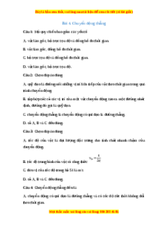 Trắc nghiệm Chuyển động thẳng Vật lí 10 Chân trời sáng tạo