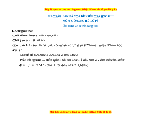 Đề thi cuối kì 1 Công nghệ lớp 3 Chân trời sáng tạo (Đề 2)