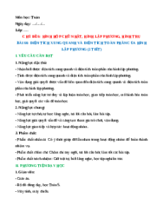 Giáo án Diện tích xung quanh và diện tích toàn phần của hình lập phương Toán lớp 5 Chân trời sáng tạo
