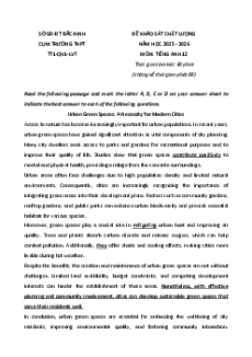 Đề thi thử tốt nghiệp THPT 2026 Tiếng Anh (từ Trường/Sở)