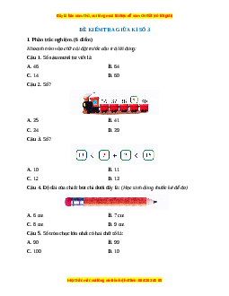 Đề thi giữa kì 2 Toán lớp 1 Cánh diều - Đề 3
