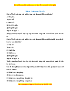 Trắc nghiệm Tin học 7 Bài 16 Kết nối tri thức: Thuật toán sắp xếp