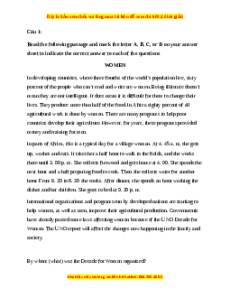 Đề thi giữa kì 2 Tiếng Anh 12 trường THPT Nguyễn Thị Định năm 2023