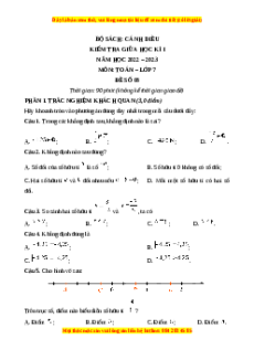 Đề thi giữa kì 1 Toán 7 Cánh diều có đáp án (Đề 8)
