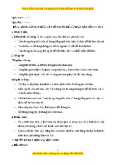 Giáo án Dùng công thức cấp số nhân để dự báo dân số Toán 11 Chân trời sáng tạo