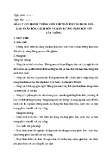 Giáo án chuyên đề Bài 4: Thực hành Thí nghiệm chứng minh tác dụng của phân bón, cách bón và hàm lượng Sinh học 11 Kết nối tri thức