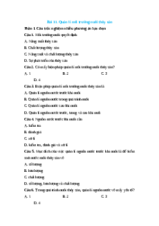 Trắc nghiệm Bài 11: Quản lí môi trường nuôi thủy sản Công nghệ 12 Lâm nghiệp-Thủy sản Kết nối