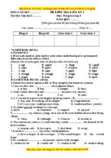 Đề thi giữa kì 1 Tiếng Anh 9 - Đề 1