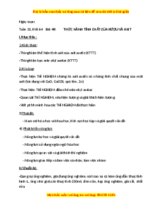 Giáo án Thực hành: Tính chất của rượu và axit Hóa học 9