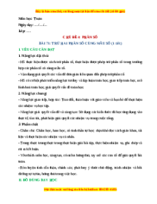 Giáo án Trừ hai phân số cùng mẫu số Toán lớp 4 Chân trời sáng tạo