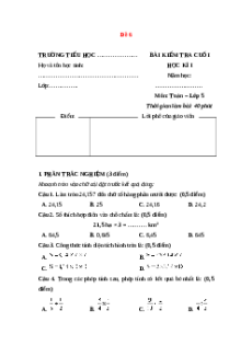 Đề thi Cuối kì 1 Toán lớp 5 Kết nối tri thức (Đề 6)